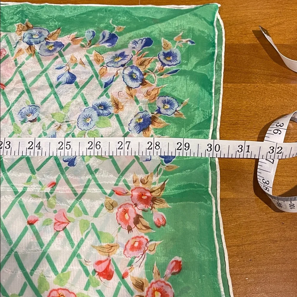 Vintage Floral Lattice Scarf - Mint Green & Coral Flowers - Picture 6 of 6